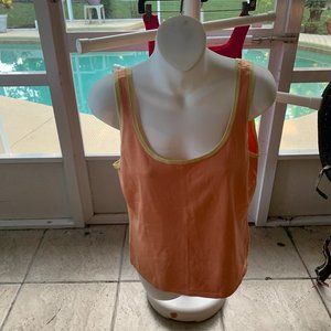 Ralph Lauren  Orange/Yellow Trim Sleeveless Tank Top Size Large 83% Silk